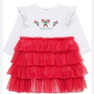 Little Me My First Christmas Red and white tulle ruffle skirt dress 6months NWT